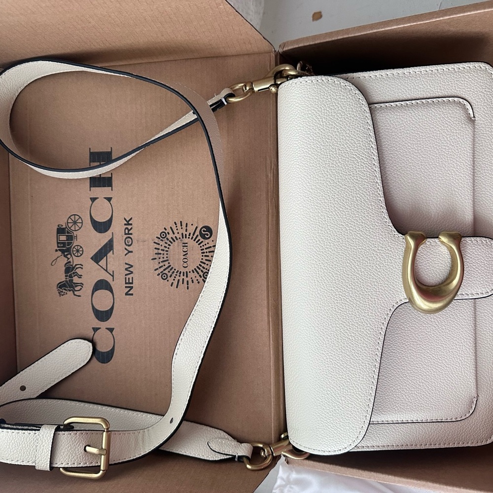 Coach Cream Leather Crossbody Bag with Gold Accents